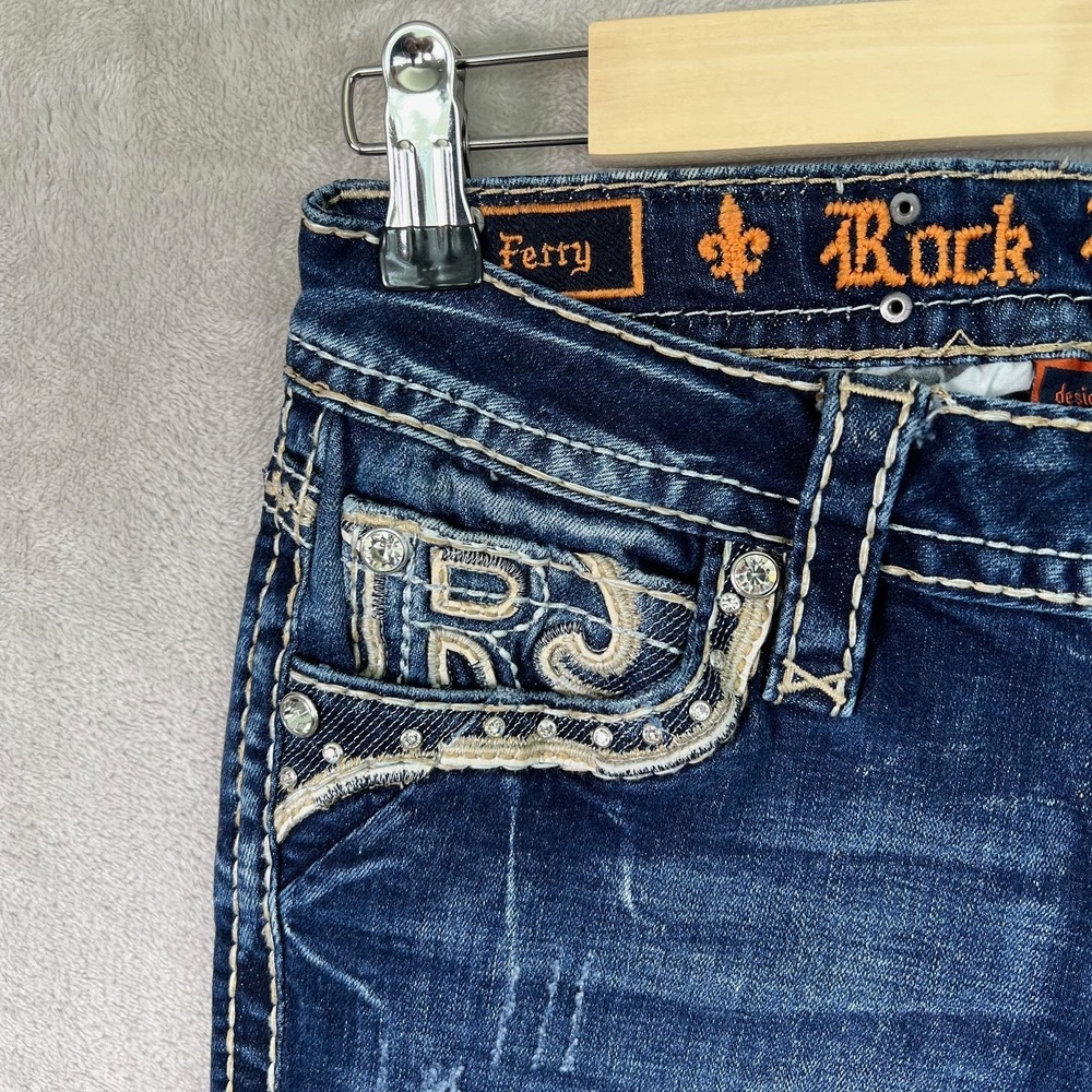 Rock Revival Ferry Bootcut Jeans Womens 26 Blue Mid Rise Embroidered Logo Casual - Picture 4 of 13